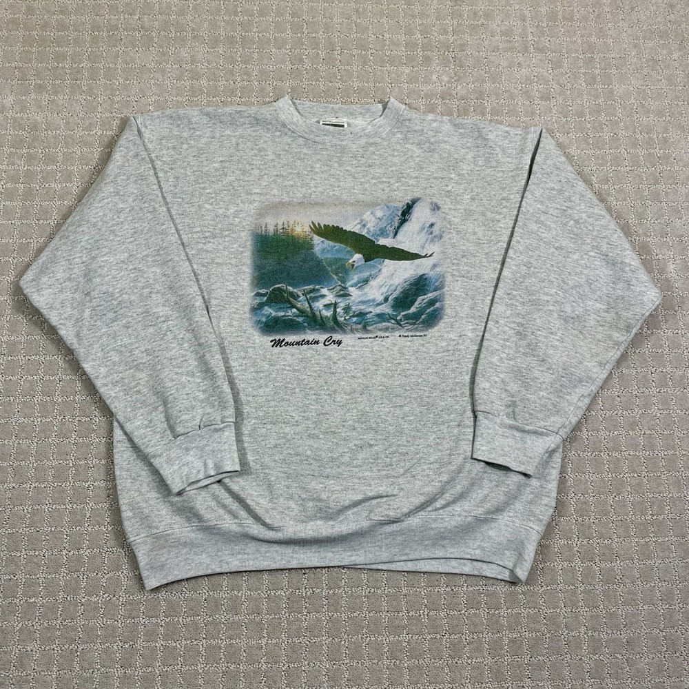 Vintage 1993‎ Bald Eagle Mountain Cry Sz Large Animal Bird Nature 90s Sweatshirt - Picture 2 of 6